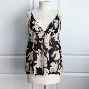Isla & White Orlanda Top Camisole Sleeveless Silk Blend Floral Cream Black L NWT